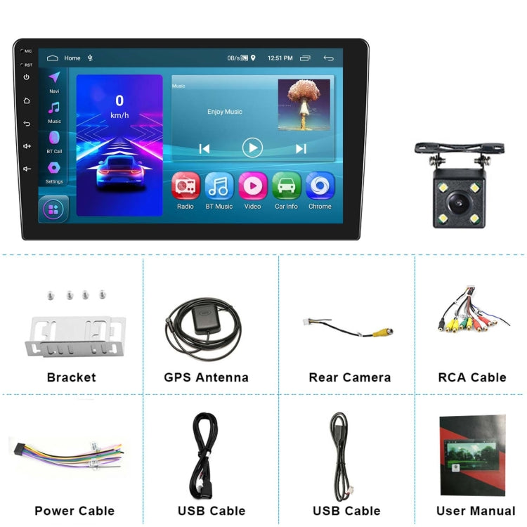 A3196 10 Inch Car Android Large Screen Navigation Central Control Screen 2+64G Player with CarPlay, Style:Standard+4Lights Camera - Car MP3 & MP4 & MP5 by PMC Jewellery | Online Shopping South Africa | PMC Jewellery | Buy Now Pay Later Mobicred