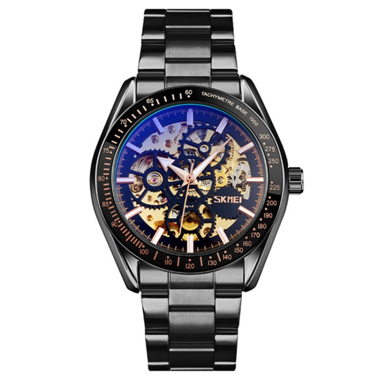 SKMEI 9194 Men Automatic Skeleton Mechanical Steel Band Watch (Black) - free shipping - PMC TechLife - Order now!