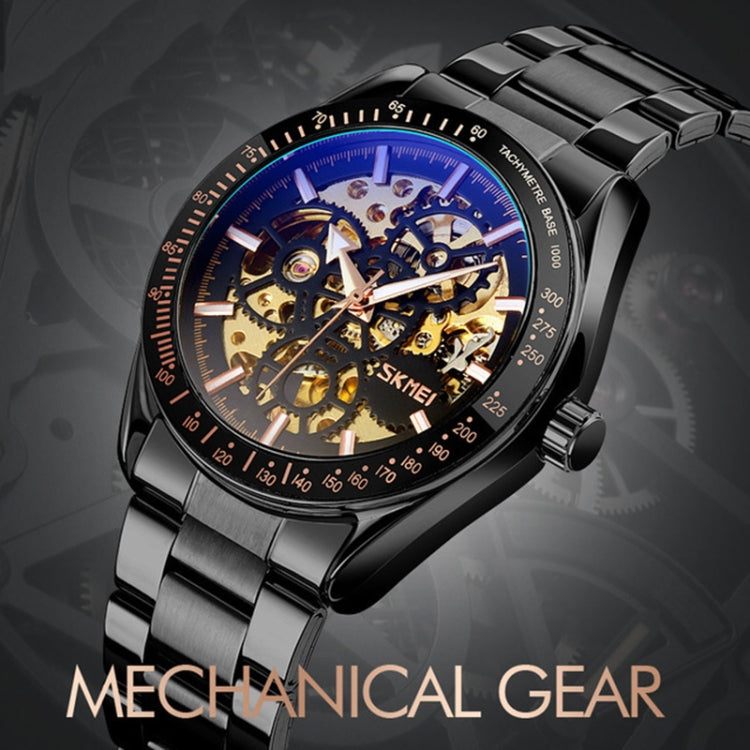 SKMEI 9194 Men Automatic Skeleton Mechanical Steel Band Watch (Black) - free shipping - PMC TechLife - Order now!