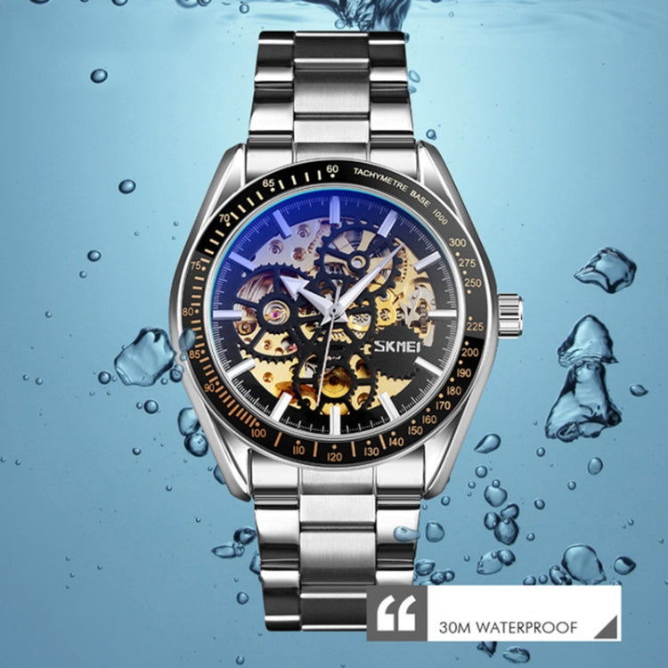 SKMEI 9194 Men Automatic Skeleton Mechanical Steel Band Watch (Black) - free shipping - PMC TechLife - Order now!