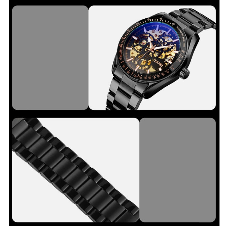 SKMEI 9194 Men Automatic Skeleton Mechanical Steel Band Watch (Black) - free shipping - PMC TechLife - Order now!