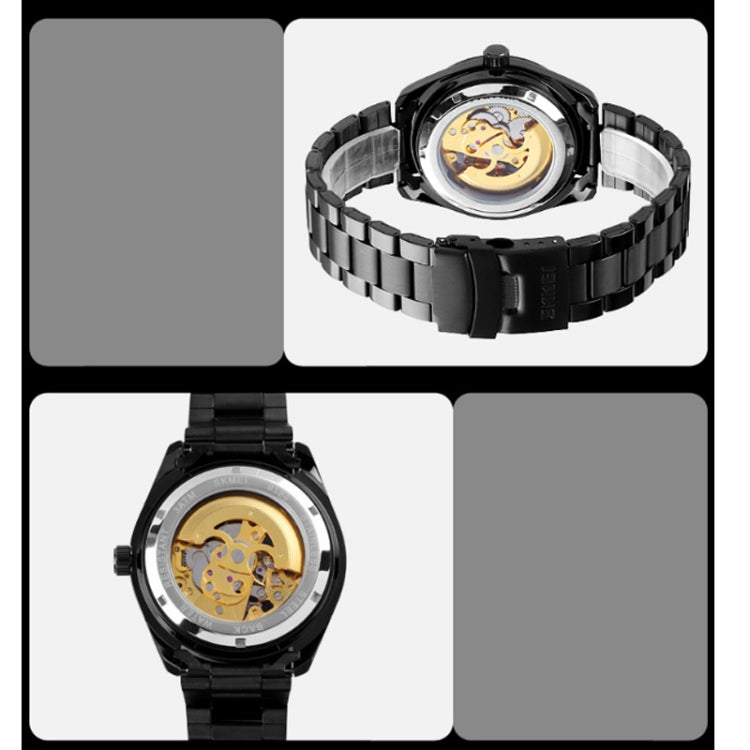 SKMEI 9194 Men Automatic Skeleton Mechanical Steel Band Watch (Black) - free shipping - PMC TechLife - Order now!