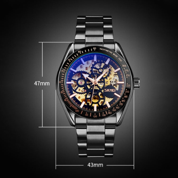 SKMEI 9194 Men Automatic Skeleton Mechanical Steel Band Watch (Black) - free shipping - PMC TechLife - Order now!