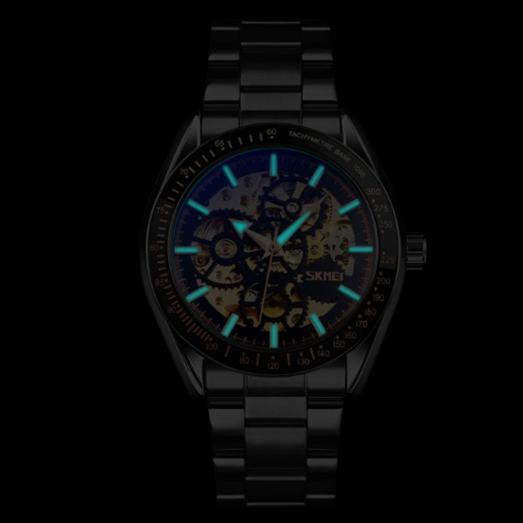 SKMEI 9194 Men Automatic Skeleton Mechanical Steel Band Watch (Black) - free shipping - PMC TechLife - Order now!