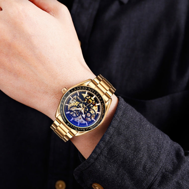 SKMEI 9194 Men Automatic Skeleton Mechanical Steel Band Watch (Black) - free shipping - PMC TechLife - Order now!