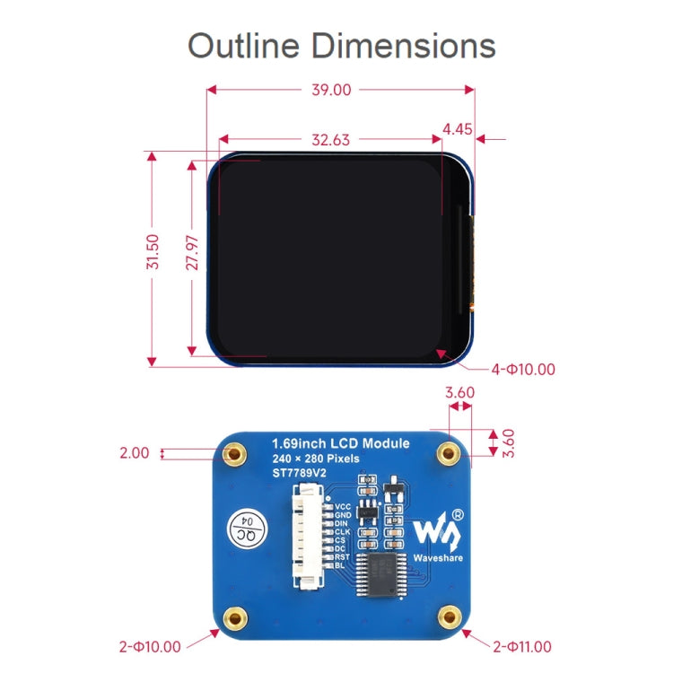 Waveshare 1.69 Inch 240×280 Resolution IPS LCD Display Module With SPI Interface - LCD & LED Display Module by Waveshare | Online Shopping South Africa | PMC Jewellery