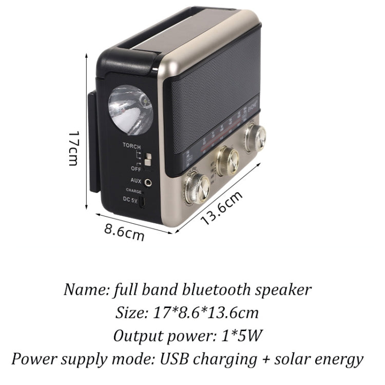 BAIJIALI EC-2110BTS Multifunctional Solar Radio Retro Full Band Card Radio(Brown) - Radio Player by BAIJIALI | Online Shopping South Africa | PMC Jewellery | Buy Now Pay Later Mobicred