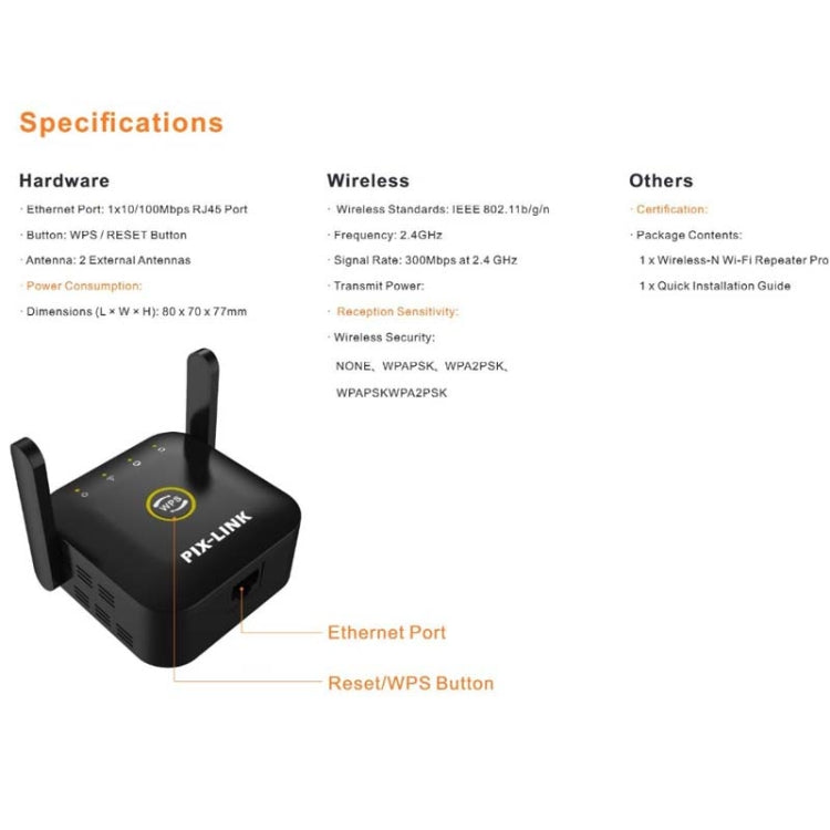 PIX-LINK WR22 300Mbps Wifi Wireless Signal Amplification Enhancement Extender, Plug Type:EU Plug(White) - Wireless Routers by PIX-LINK | Online Shopping South Africa | PMC Jewellery | Buy Now Pay Later Mobicred