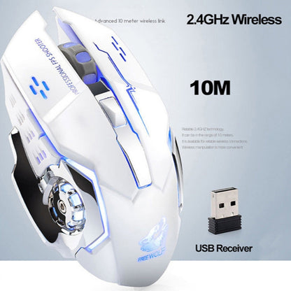 FREEDOM-WOLF X8 2400 DPI 6 Keys 2.4G Wireless Charging Silent Luminous Gaming Mechanical Mouse(White) - Wireless Mice by PMC Jewellery | Online Shopping South Africa | PMC Jewellery | Buy Now Pay Later Mobicred