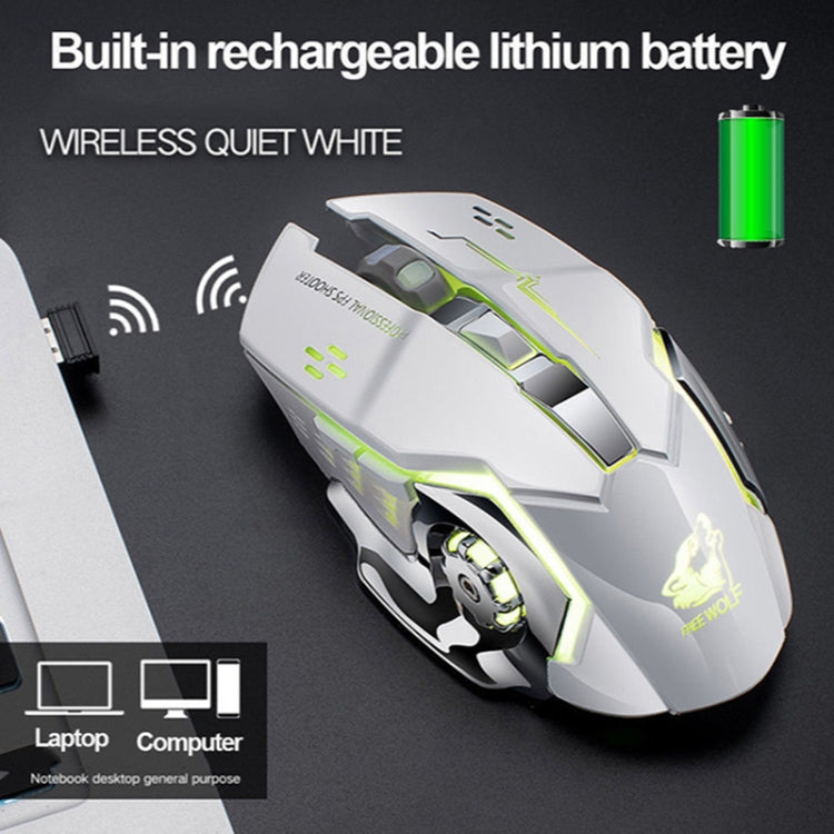 FREEDOM-WOLF X8 2400 DPI 6 Keys 2.4G Wireless Charging Silent Luminous Gaming Mechanical Mouse(White) - Wireless Mice by PMC Jewellery | Online Shopping South Africa | PMC Jewellery | Buy Now Pay Later Mobicred