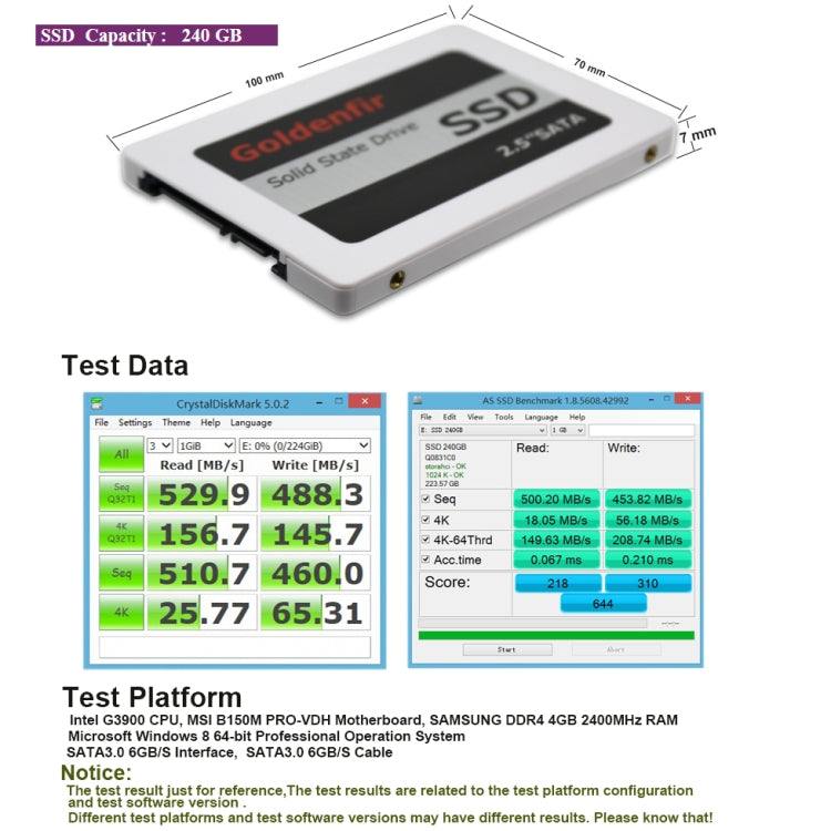 Goldenfir SSD 2.5 inch SATA Hard Drive Disk Disc Solid State Disk, Capacity: 240GB - Solid State Drives by Goldenfir | Online Shopping South Africa | PMC Jewellery | Buy Now Pay Later Mobicred