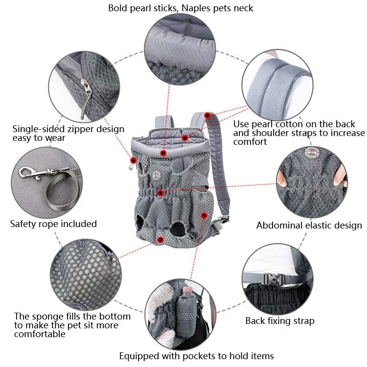 Doglemi Pet Outing Backpack Dog Shoulder Chest Bag Breathable Mesh Dog Cat Bag, Size:L(Blue) - free shipping - PMC TechLife - Order now!