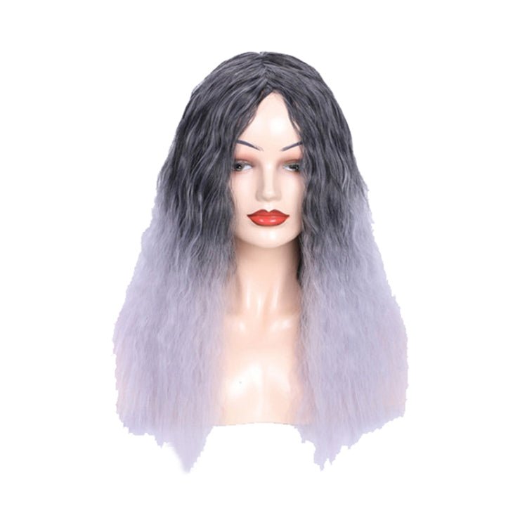 Matte Realistic Corn Perm Long Curly Hair Woolen Volume Wig Headgear(Black Gradient Light Milky Gray) - free shipping - PMC TechLife - Order now!