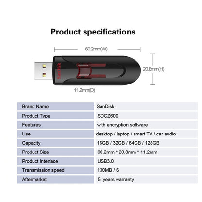 SanDisk CZ600 USB 3.0 High Speed U Disk, Capacity: 16GB - USB Flash Drives by SanDisk | Online Shopping South Africa | PMC Jewellery | Buy Now Pay Later Mobicred