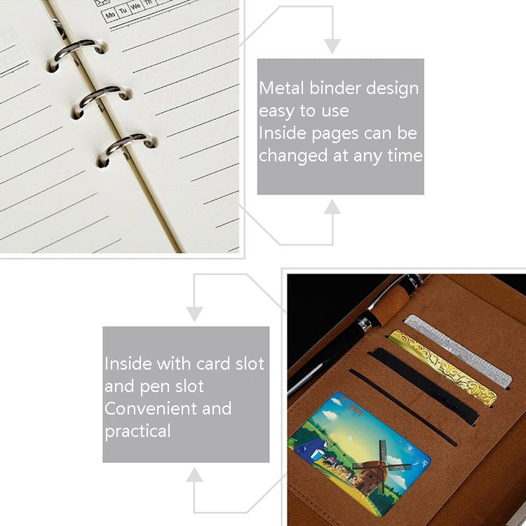 Business Notebook Imitation Leather PU Tri-Fold Loose-Leaf Notepad, Specification: A5(Black) - Notebooks by PMc TechLife | Online Shopping South Africa | PMc TechLife | Buy Now Pay Later Mobicred