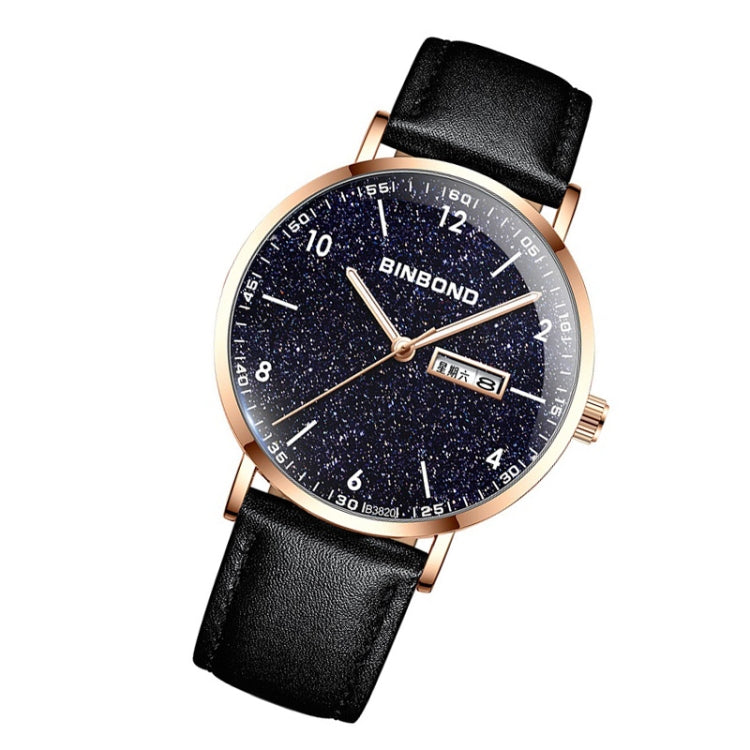 BINBOND B3820 Men Simple Luminous Quartz Watch Student Trendstarry Starry Sky Pattern Watch(Black Leather Rose Shell Rose Nails) - free shipping - PMC TechLife - Order now!