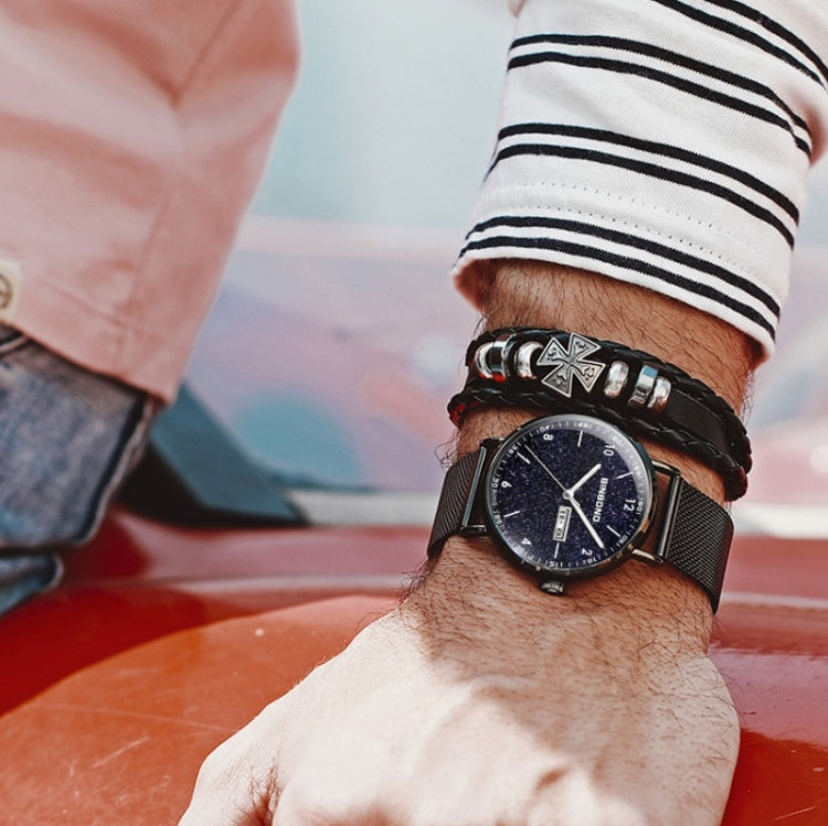 BINBOND B3820 Men Simple Luminous Quartz Watch Student Trendstarry Starry Sky Pattern Watch(Black Mash Black Shell White Nails) - free shipping - PMC TechLife - Order now!