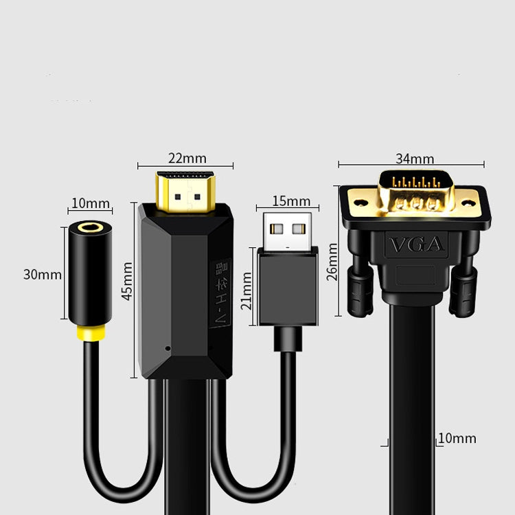 1m JH HV10 1080P HDMI to VGA Cable Projector TV Box Computer Notebook Industrial Display Adapter Cable - Cable by JH | Online Shopping South Africa | PMC TechLife | Buy Now Pay Later Mobicred