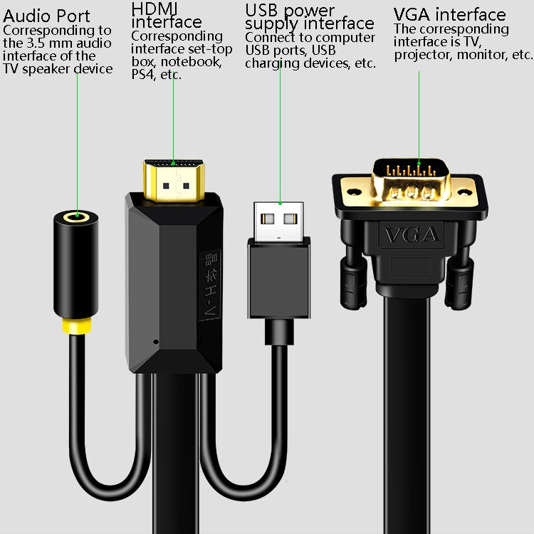 1m JH HV10 1080P HDMI to VGA Cable Projector TV Box Computer Notebook Industrial Display Adapter Cable - Cable by JH | Online Shopping South Africa | PMC TechLife | Buy Now Pay Later Mobicred