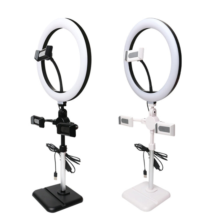 Telescopic Adjustment Live Frame Desktop Tablet Mobile Phone Bracket, Specification: K07 Three-seat With Fill Light (White) - Stand by PMC Jewellery | Online Shopping South Africa | PMC Jewellery | Buy Now Pay Later Mobicred