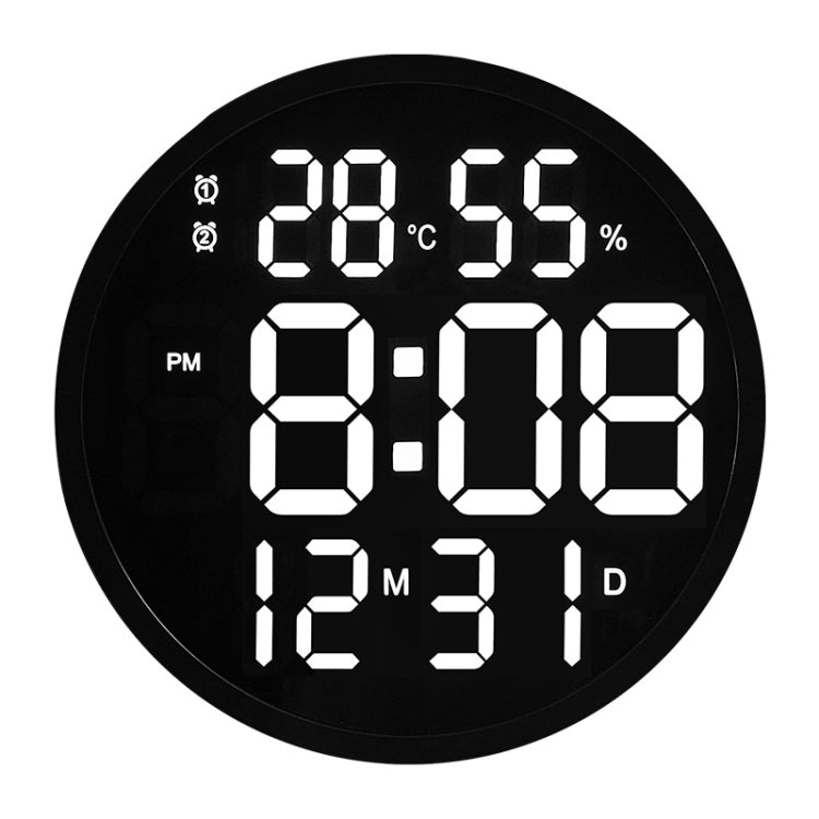 6620 12 Inch LED Simple Wall Clock Living Room Round Silent Digital Temperature And Humidity Electronic Clock(Black Frame EU Plug) - Wall Clock by PMC TechLife | Online Shopping South Africa | PMC TechLife