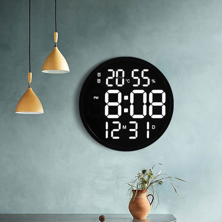 6620 12 Inch LED Simple Wall Clock Living Room Round Silent Digital Temperature And Humidity Electronic Clock(Black Frame EU Plug) - Wall Clock by PMC TechLife | Online Shopping South Africa | PMC TechLife