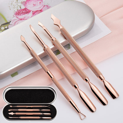 Rose Gold Double-headed Steel Nail Remover Set Clean Decontamination Remover Manicure Tool - Nail Art Equipment by PMC Jewellery | Online Shopping South Africa | PMC Jewellery | Buy Now Pay Later Mobicred