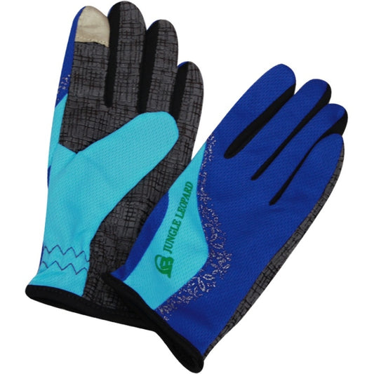 JUNGLE LEOPARD Outdoor Sports Mountaineering Full Finger Gloves Mesh Touch Screen Anti-Skid Gloves, Size: L(Blue+Lake Blue) - Full Finger Gloves by JUNGLE LEOPARD | Online Shopping South Africa | PMC Jewellery | Buy Now Pay Later Mobicred