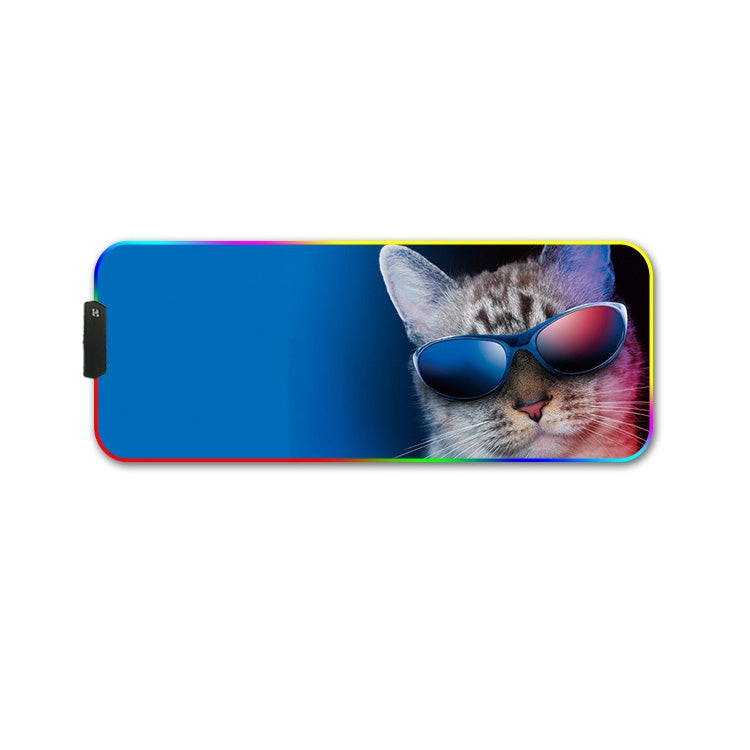 250x350x3mm F-01 Rubber Thermal Transfer RGB Luminous Non-Slip Mouse Pad(Glasses Cat) - Mouse Pads by PMC Jewellery | Online Shopping South Africa | PMC Jewellery | Buy Now Pay Later Mobicred