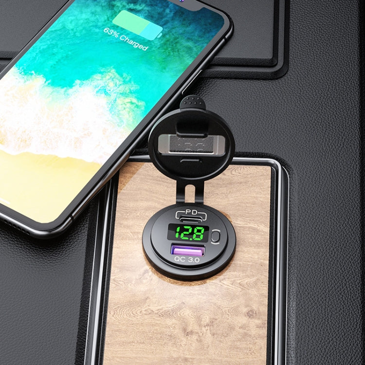 12V Modified Car USB Charger With Voltage Display PD QC3.0 Socket(With 60cm Line Green Light) - DIY Modified Charger by PMC TechLife | Online Shopping South Africa | PMC TechLife | Buy Now Pay Later Mobicred