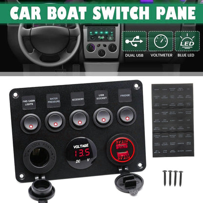 RV Yacht Car Combination Cat Eye Switch Dual USB Car Charging Control Panel With Voltmeter - Car Switches by PMC Jewellery | Online Shopping South Africa | PMC Jewellery | Buy Now Pay Later Mobicred