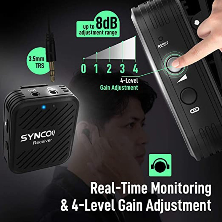 SYNCO Engragal  Wireless Microphone System 2.4GHz Interview Lavalier Lapel Mic Receiver Kit For Phones DSLR Tablet Camcorder,Configuration G1 (A2) - Microphone by PMC Jewellery | Online Shopping South Africa | PMC Jewellery | Buy Now Pay Later Mobicred