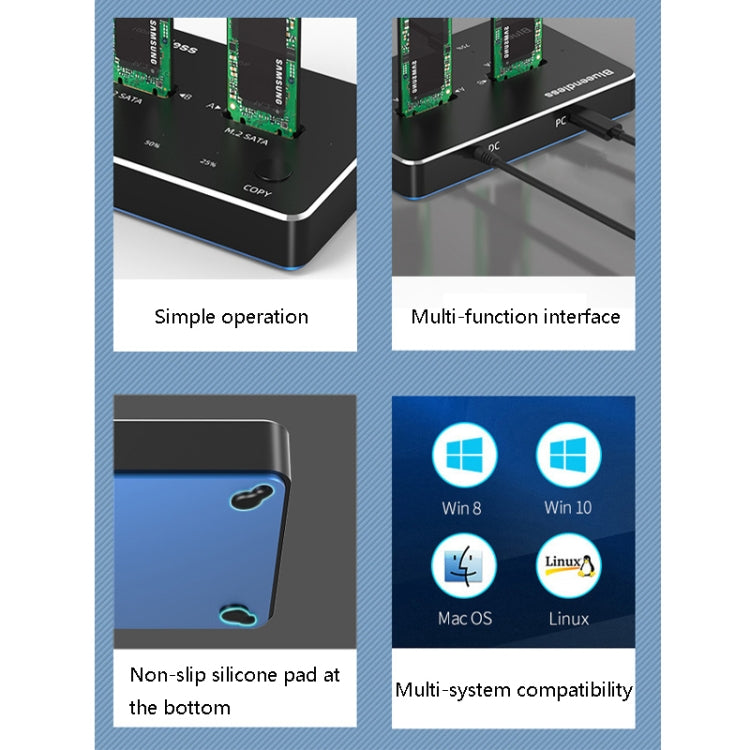 Blueendless M.2 Double Disk Mobile Hard Disk Base SATA / NVME Solid State Hard Disk Box, Colour: M.2 SATA (Gray + Blue) - HDD Enclosure by Blueendless | Online Shopping South Africa | PMC Jewellery