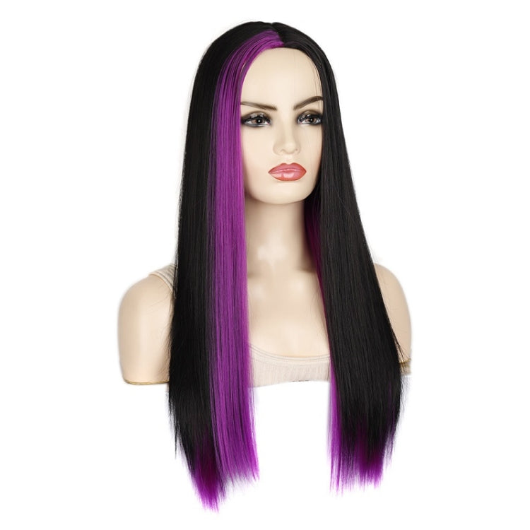 Fashion Medium Haircut Side Bangs Highlight Color Long Straight Wig(Black Volet) - free shipping - PMC TechLife - Order now!