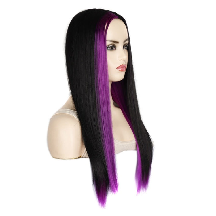 Fashion Medium Haircut Side Bangs Highlight Color Long Straight Wig(Black Volet) - free shipping - PMC TechLife - Order now!