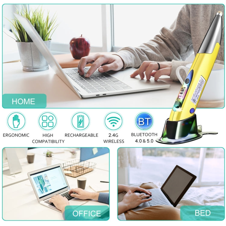 PR-A19 2.4GHz Wireless Charging Bluetooth Mouse Pen Type Shining Quiet Mouse(Yellow) - Wireless Mice by PMC Jewellery | Online Shopping South Africa | PMC Jewellery | Buy Now Pay Later Mobicred