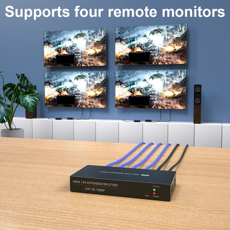 60m 1x4 HDMI Splitter POC Distribution Extender Supports 1080P@60Hz, Plug: US Plug - free shipping - PMC TechLife - Order now!