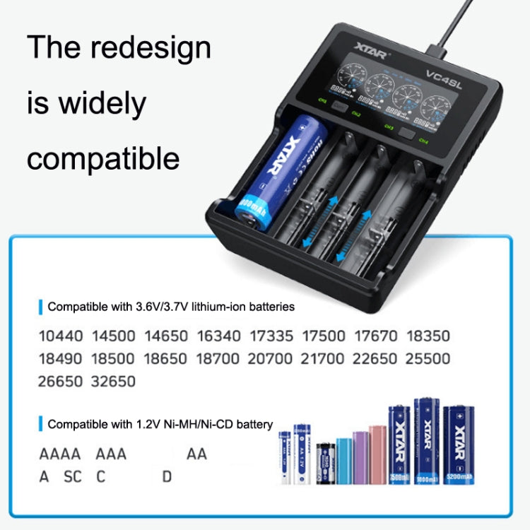 XTAR 4-Slot Bright Flashlight Lithium Battery Charger, Model: VC4SL - Charger & Converter by PMC Jewellery | Online Shopping South Africa | PMC Jewellery