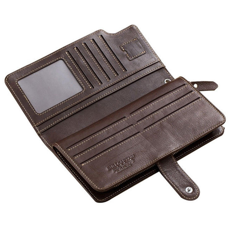 BULL CAPTAIN 028 Long Buckle Retro Cowhide Multi-Function Wallet (Coffee) - free shipping - PMC TechLife - Order now!