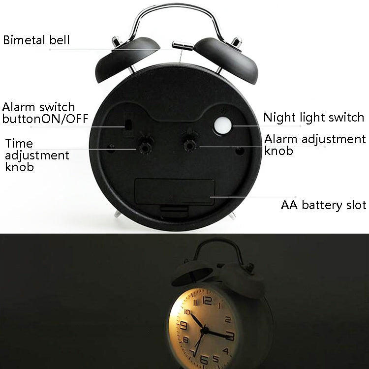 Metal Quality Mute Luminous Alarm Clock Classic Double Bell Clock(Yellow) - Alarm Clocks by PMc TechLife | Online Shopping South Africa | PMc TechLife | Buy Now Pay Later Mobicred