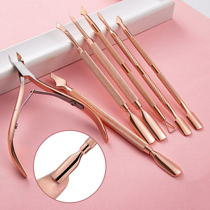 3 PCS Stainless Steel Rose Gold Double-Headed Steel Push Dead Skin Scissors Nail Set,Style: 02  Big Head - Nail Art Equipment by PMC Jewellery | Online Shopping South Africa | PMC Jewellery | Buy Now Pay Later Mobicred