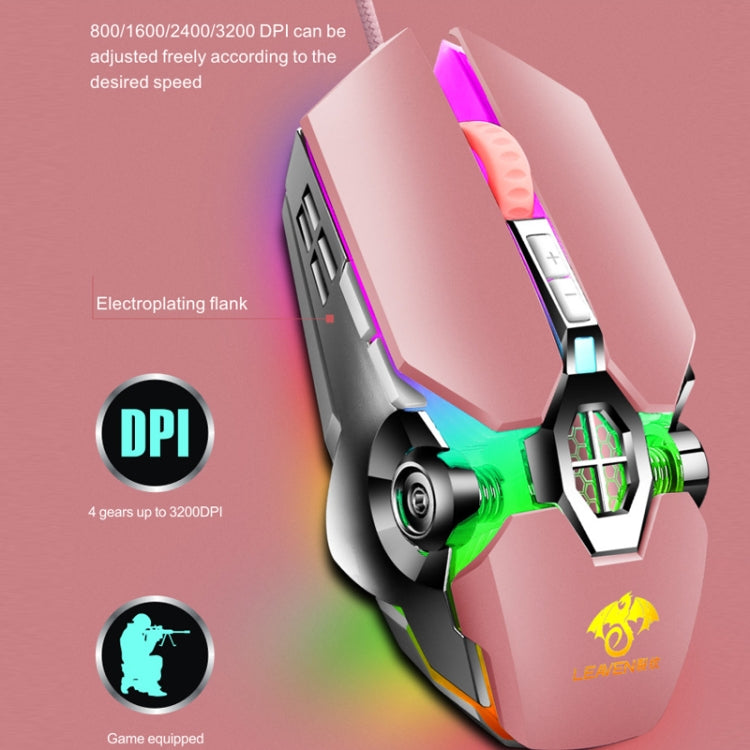 LEAVEN 7 Keys 4000DPI USB Wired Computer Office Luminous RGB Mechanical Gaming Mouse, Cabel Length:1.5m, Colour: S30 Pink - Wired Mice by LEAVEN | Online Shopping South Africa | PMC Jewellery | Buy Now Pay Later Mobicred