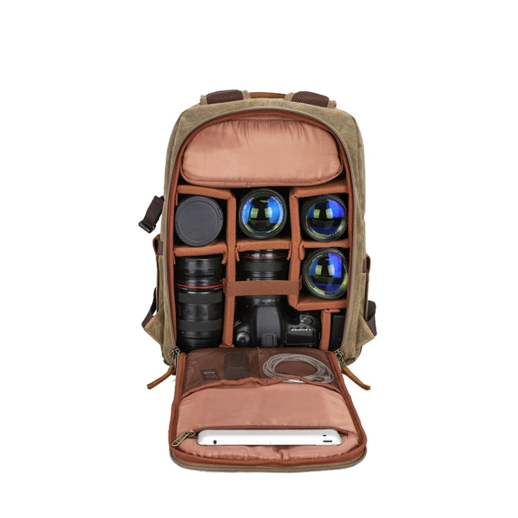 D1383 Outdoor SLR Digital Camera Backpack Waterproof Batik Canvas Camera Bag(Khaki) - free shipping - PMC TechLife - Order now!