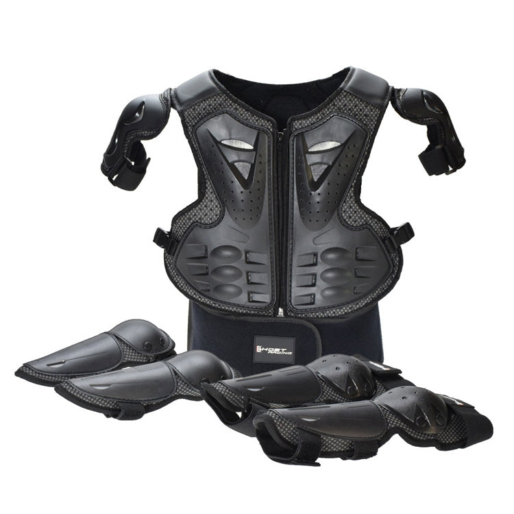 GHOST RACING Motorcycle Protective Gear Children Safety Riding Sport Vest + Knee Pads + Elbow Pads Protective Suit(Black) - Protective Gear by GHOST RACING | Online Shopping South Africa | PMC Jewellery | Buy Now Pay Later Mobicred