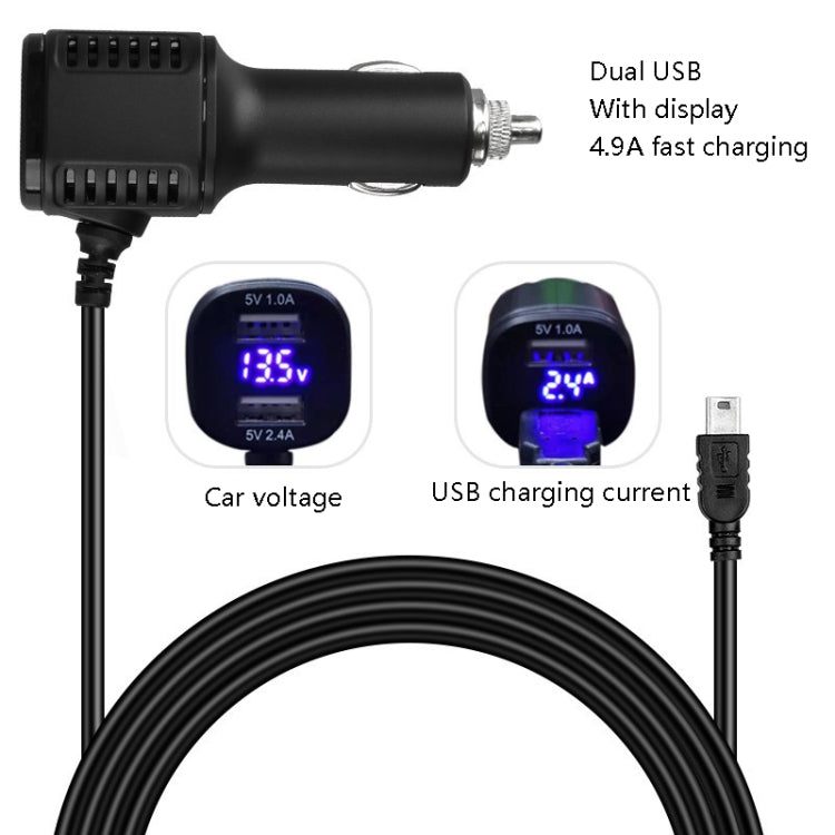 H519 Car Charger Driving Recorder Power Cord Dual USB With Display Charging Line, Specification: Mini Right Elbow - Cigar Socket by PMC TechLife | Online Shopping South Africa | PMC TechLife | Buy Now Pay Later Mobicred
