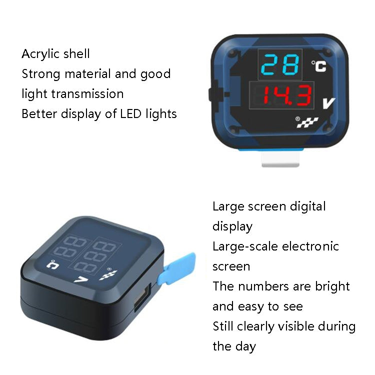 12-24V Motorcycle Modified Electronic Meter Voltage Temperature Table With USB Car Charger(Blue Red) - Electrical Instruments by PMC TechLife | Online Shopping South Africa | PMC TechLife | Buy Now Pay Later Mobicred