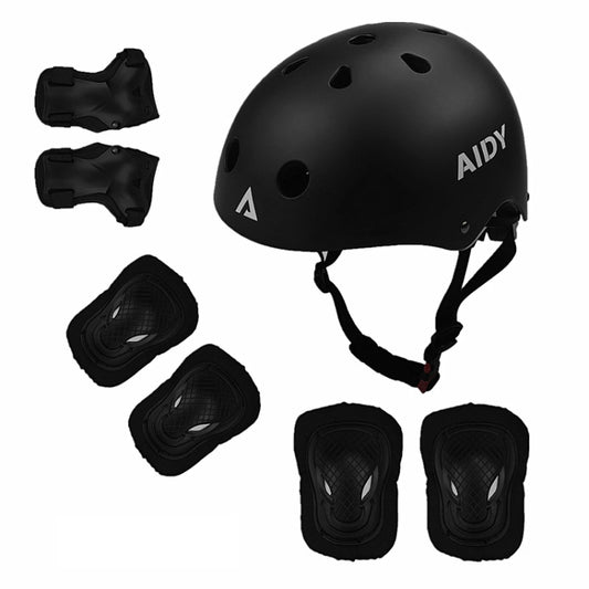 AIDY 7 In 1 Children Roller Skating Sports Protective Gear Set(Dumb Black) - Protective Helmet & Masks by PMC Jewellery | Online Shopping South Africa | PMC Jewellery | Buy Now Pay Later Mobicred