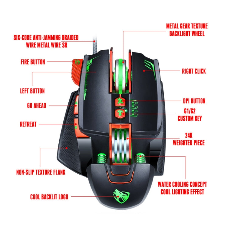 T-WOLF V9 8 Keys 3200 DPI Gaming Macro Definition Mechanical Wired Mouse(Black) - Wired Mice by T-WOLF | Online Shopping South Africa | PMC Jewellery | Buy Now Pay Later Mobicred