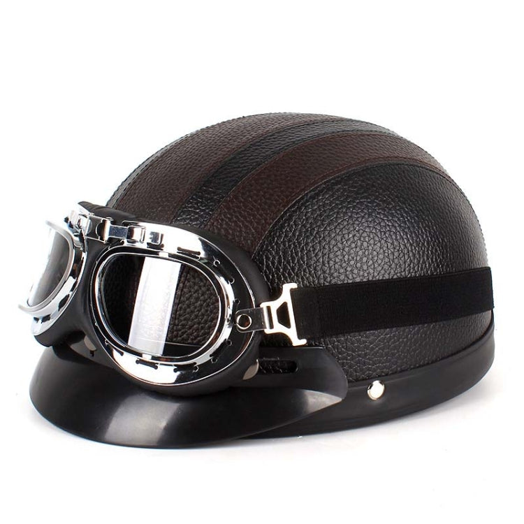 BSDDP A0318 PU Helmet With Goggles, Size: One Size(Black Brown) - Helmets by BSDDP | Online Shopping South Africa | PMC TechLife | Buy Now Pay Later Mobicred