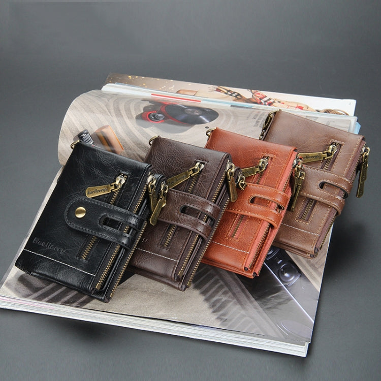 Baellerry  Short Wallet Double Zipper Tri-Fold Wallet For Men(Coffee) - Wallets by Baellerry | Online Shopping South Africa | PMC Jewellery